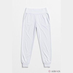 Viodia High-Waisted Joggers w/ Pockets – White Soft Tapered Yoga Workout Pants S